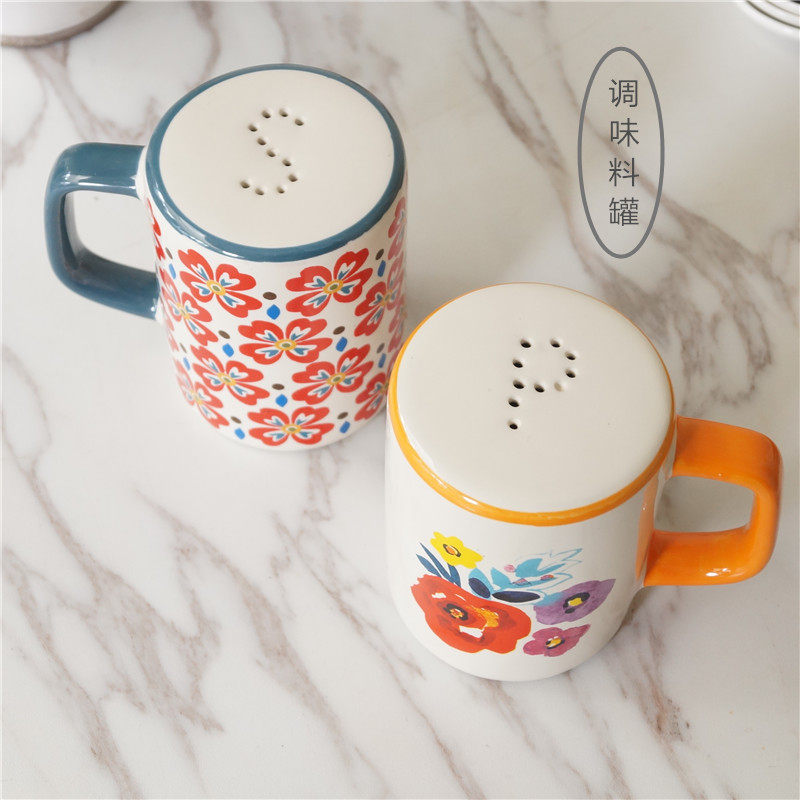 树下盒 美式复古花卉系列陶瓷调味料罐 烧烤调料瓶带孔罐子