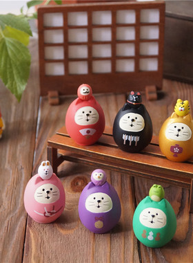 树下盒风手作祈愿达摩小猫摆件