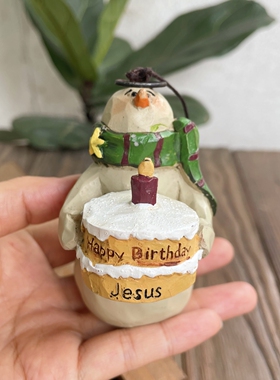 树下盒 外贸老货复古做旧圣诞雪人生日蛋糕氛围挂件装饰挂饰摆件