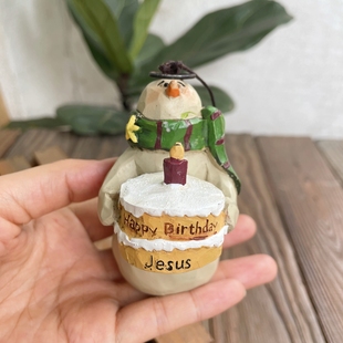 树下盒 外贸老货复古做旧圣诞雪人生日蛋糕氛围挂件装饰挂饰摆件