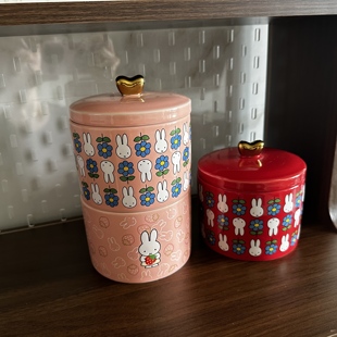 瑕疵特价 中古风格米菲兔装饰罐复古收纳罐陶瓷罐子