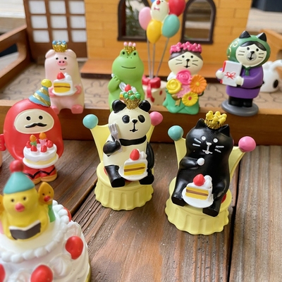 树下盒 日式手绘卡通猫咪熊猫庆祝生日会氛围摆件潮玩手办小礼物