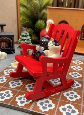 圣诞节复古正红色木质摇椅摆件