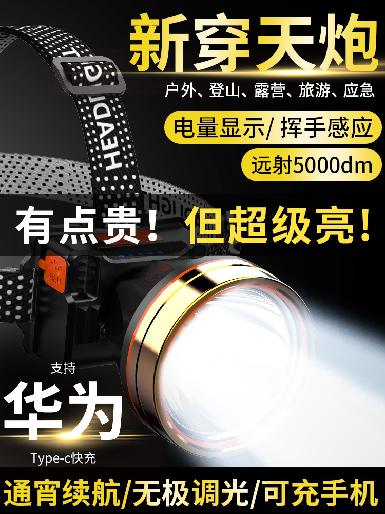 德国进口头灯强光超亮充电头戴式照明灯夜钓鱼专用感应矿灯手电筒