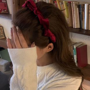 红色丝绒打结蝴蝶结高颅顶发箍女波浪带齿防滑头箍高级感发饰头饰