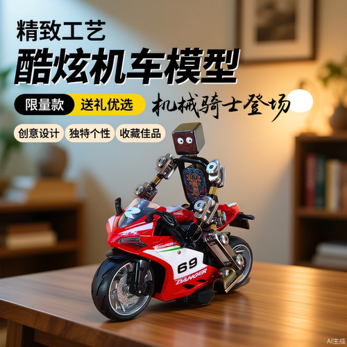 机器人摩托车模型桌面个性摆件