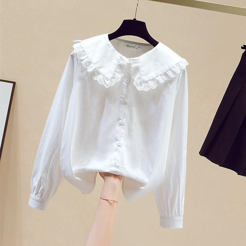 娃娃领衬衫女长袖设计感荷叶边