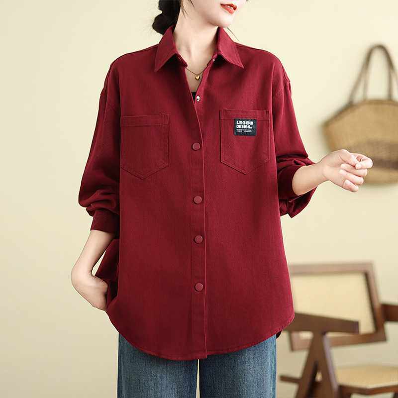 衬衫女款2026新款纯棉红色时尚上衣时髦洋气休闲牛仔工装衬衣外套