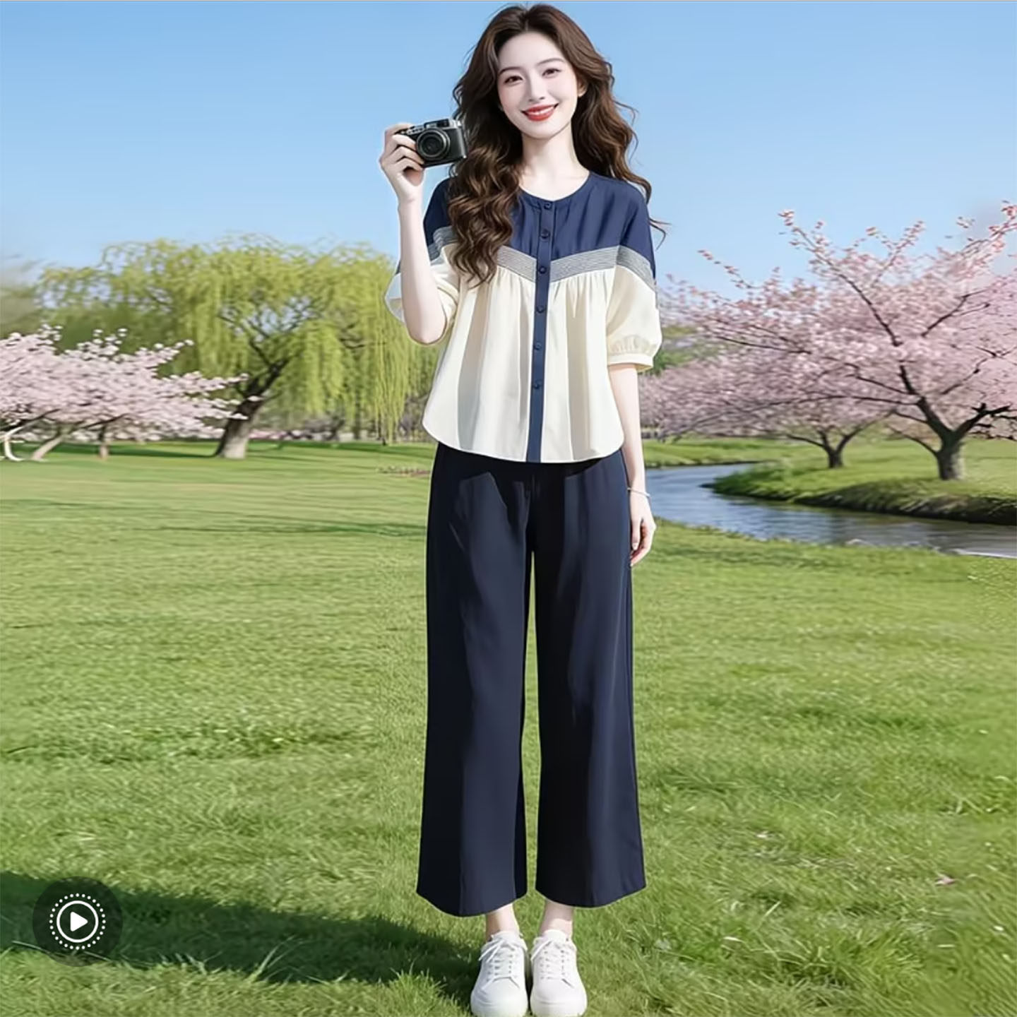 短袖衬衫女夏拼接撞色雪纺衫T恤
