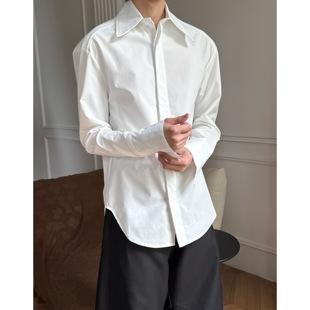 极简高级感法式 时尚 长领衬衫 肩垫长袖 宽松上衣 薄款 LACANEDE