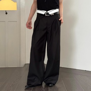 cleanfit松弛慵懒风撞色翻折边裤 LACANEDE 设计感百搭休闲西裤