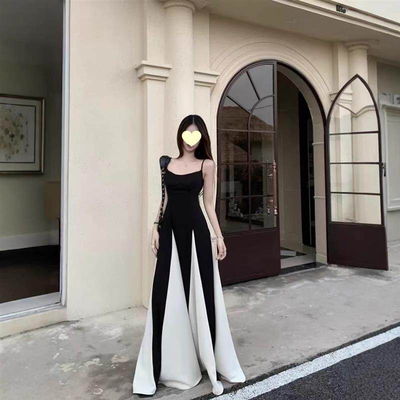 法式拼接撞色吊带连衣裙女装夏季连衣裙