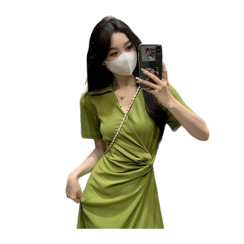 复古风夏季连衣裙2025年新款小清新设计感不规则修身显瘦开叉裙子