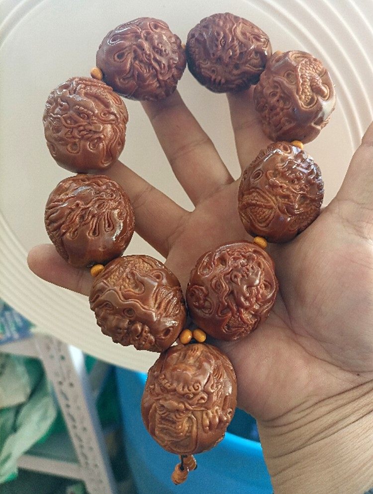 超大橄榄核雕印尼大籽九龙献瑞手串大核男士文玩手持瑞龙吉祥手链