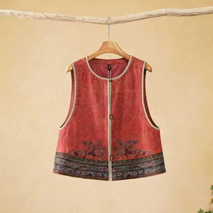 红色刺绣马甲女千椿物喜2026春季新款新中式国风外搭马夹复古上衣