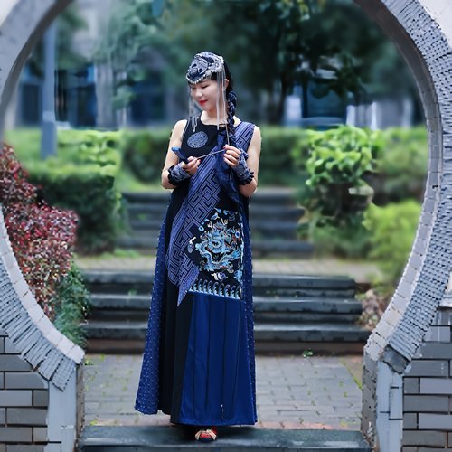 原创手织布老蜡染手工连衣裙女文艺复古长款背心裙棉麻宽松显瘦