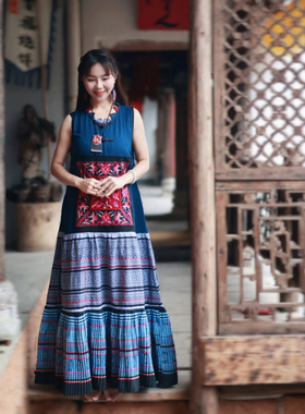 原创刺绣设计师民族风刺绣连衣裙女长款长裙四季背心裙文艺复古