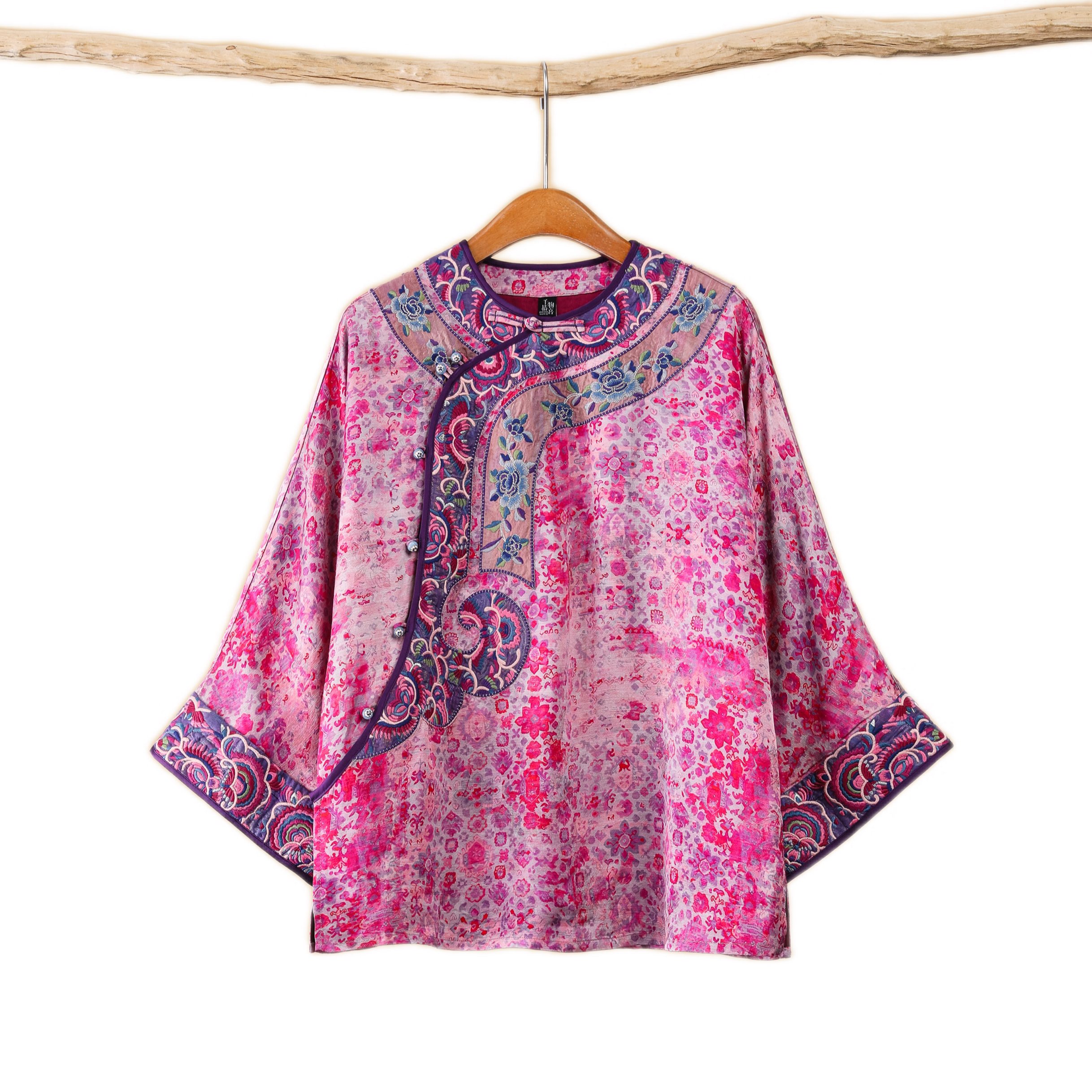 千椿物喜设计原创新中式国风刺绣圆领斜襟盘扣长袖外套上衣太太服