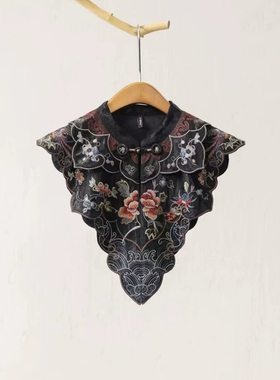 千椿物喜原创新中式刺绣云肩立领手工盘扣文艺复古民族风假领披肩