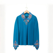 T恤衫 百搭打底衫 上衣女 复古这个国风刺绣气质V领长袖 原创新中式