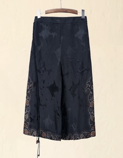 长裤 民族风复古刺绣百搭阔腿裤 楚馨百搭新款 女黑色白色 花信