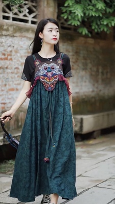 【瑞守】设计原创复古民族风提花棉麻虎头刺绣无袖吊带连衣裙春夏