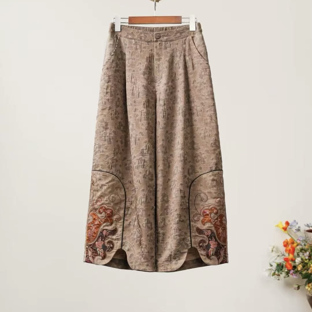 千椿物喜提花原创民族风复古刺绣九分裤春夏萝卜裤休闲女裤九分裤