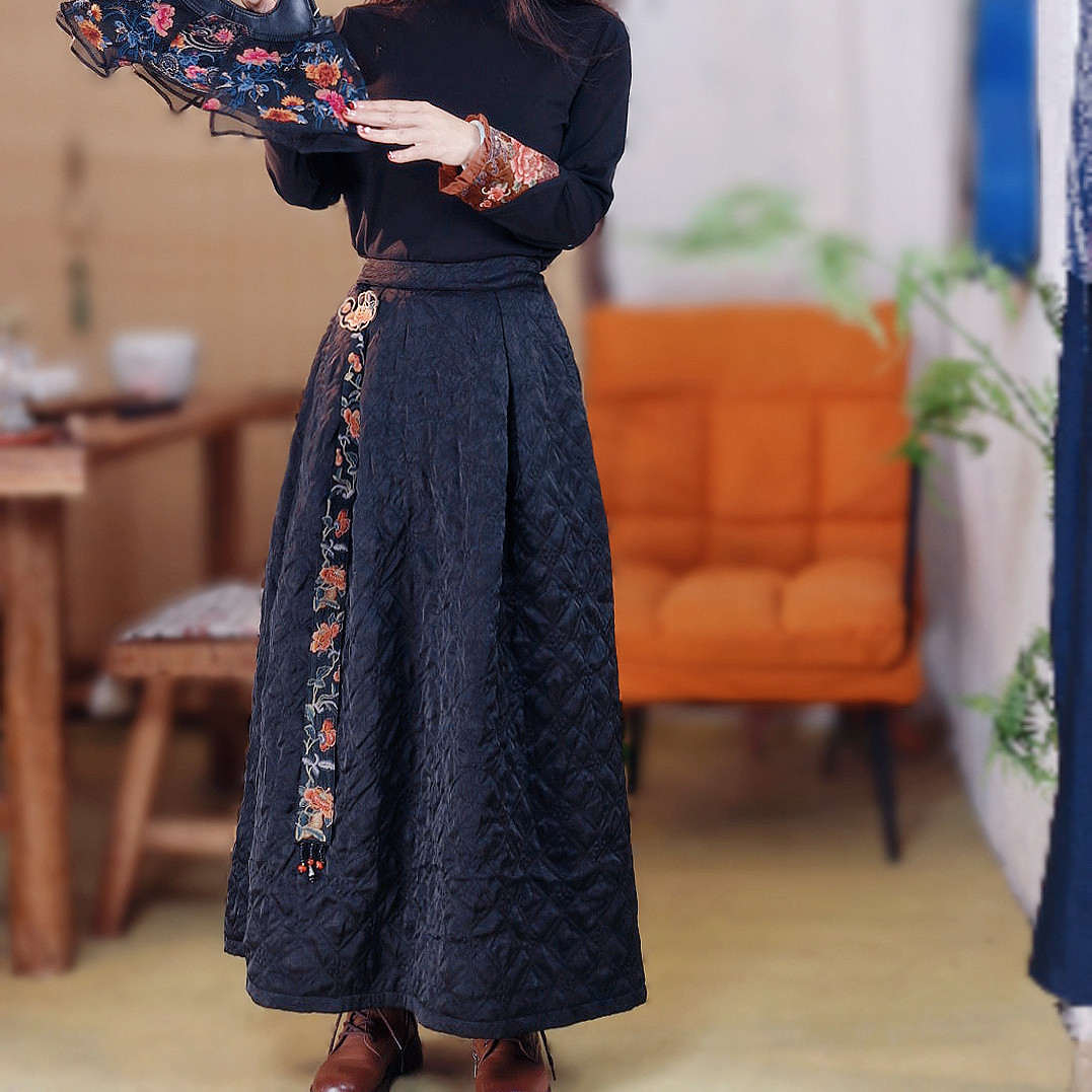 千椿物喜民族风裤裙女冬季2025新款重工刺绣加厚保暖夹棉内里国风,女装/女士精品,棉裤/羽绒裤,淘宝优惠券,粉丝福利购,淘宝优惠卷