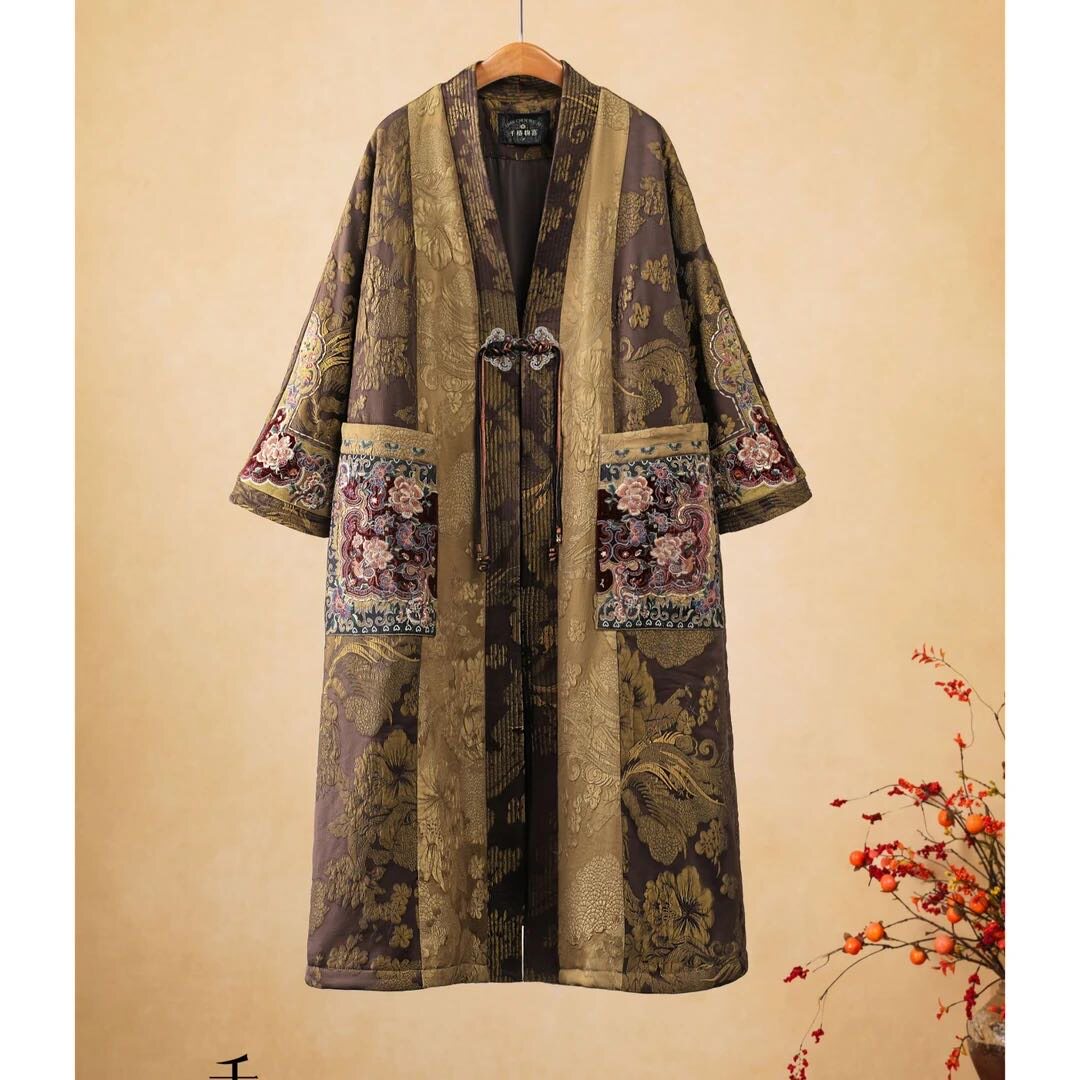 千椿物喜定制国风棉衣外套女长款人丝提花刺绣 复古文艺加厚秋冬,女装/女士精品,棉衣/棉服,淘宝优惠券,粉丝福利购,淘宝优惠卷