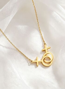 跨境情侣热卖符号性别标志简约女同性钛钢项链百搭气质金色饰品