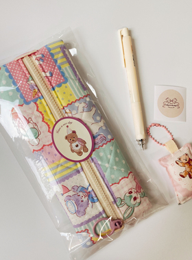 小物件doll自制韩系笔袋韵味紫色拼格收纳袋卡通学生笔袋扁扁拉链