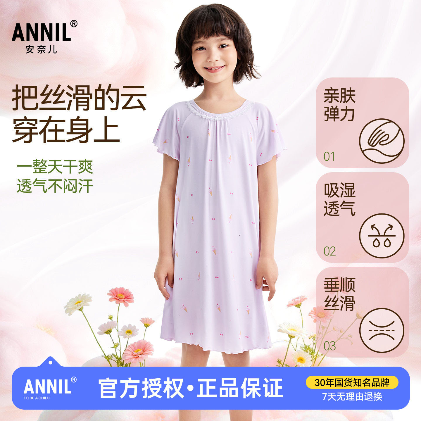 安奈儿童装女童公主风睡裙2026夏新款儿童弹力透气家居服A字裙子图片