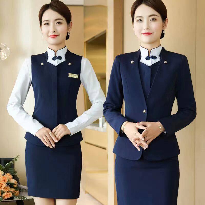 高端女职业西装马甲套装中式餐厅服务员制服酒店前台美容院工作服