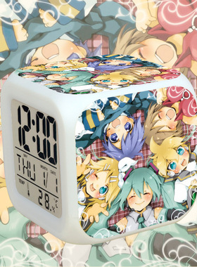 动漫周边初音未来七彩变色闹钟
