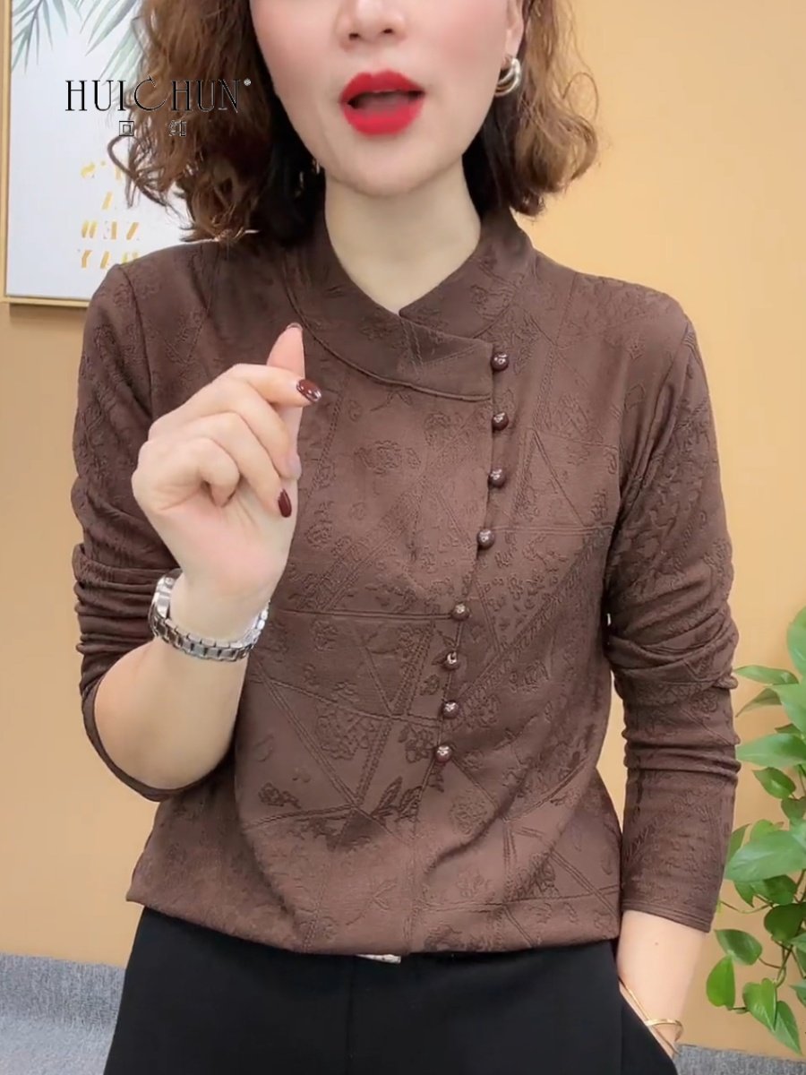 加绒正品高档磨毛打底衫女秋冬季胖mm妈妈提花国风盘扣衬衫上衣,女装/女士精品,大码内搭,淘宝优惠券,粉丝福利购,淘宝优惠卷