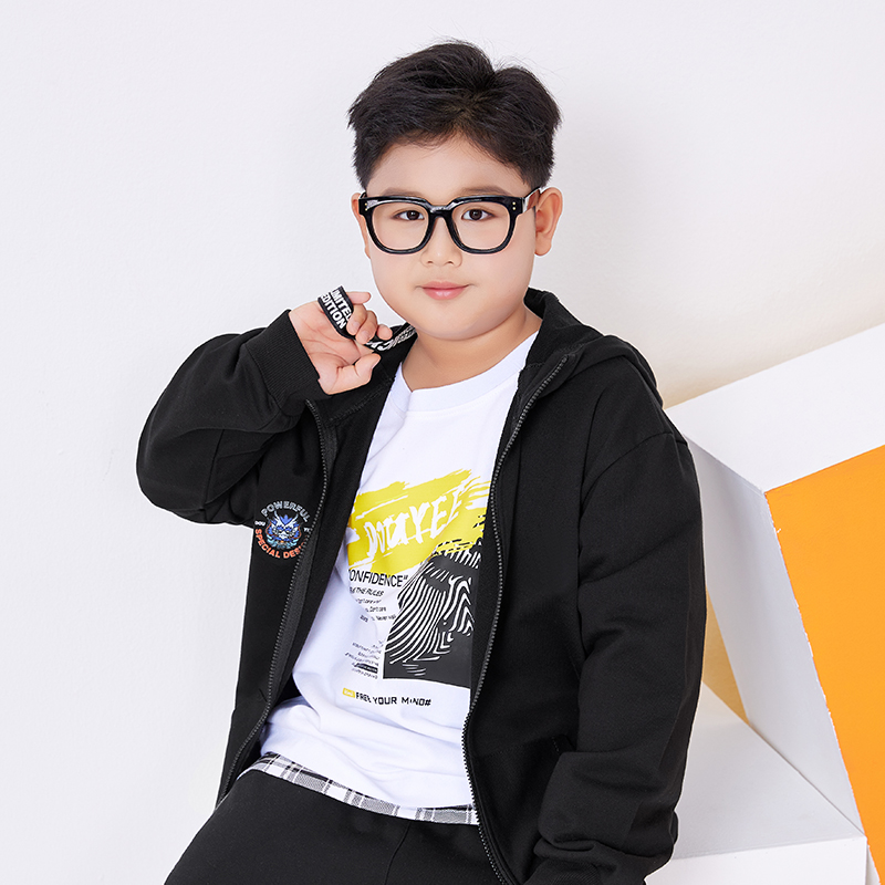 小豆伊胖童装男童针织外套秋款大中童加肥加大宽松卫衣连帽上衣棉