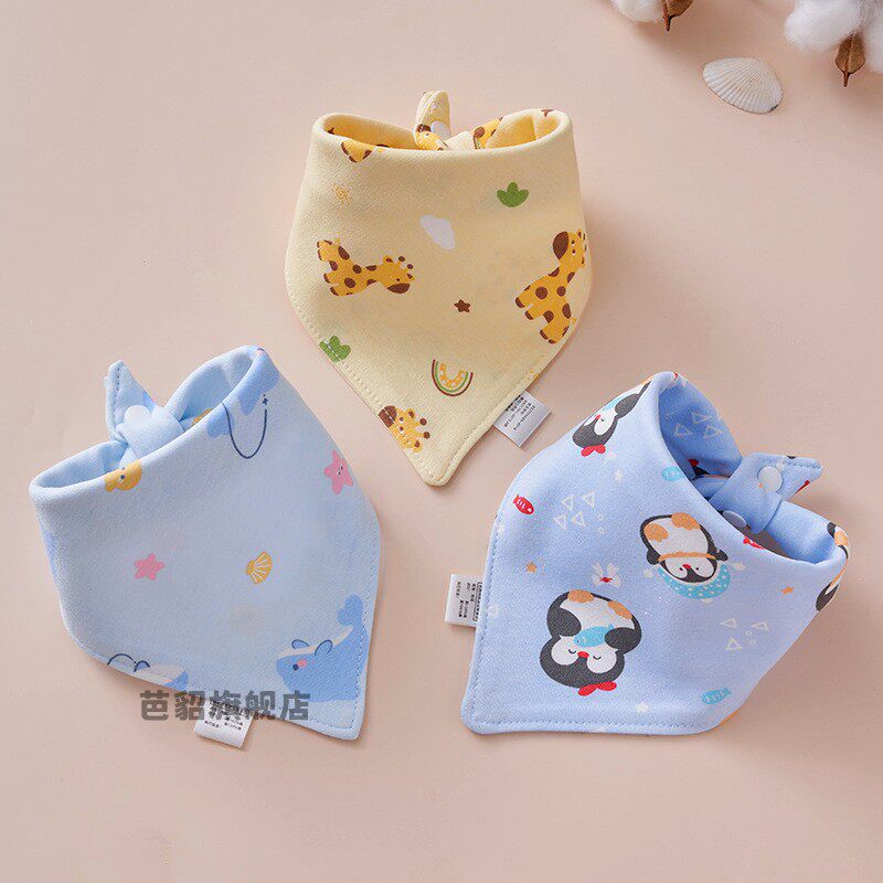 韩版春秋新款宝宝口水巾婴儿三角巾男童围嘴大号围兜双面纯棉围巾