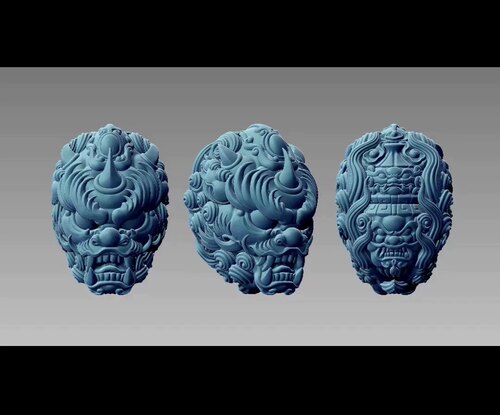 Stl兽龙头 12圆雕图三维立体图兽面龙头桶珠精雕图stl雕刻机3d图