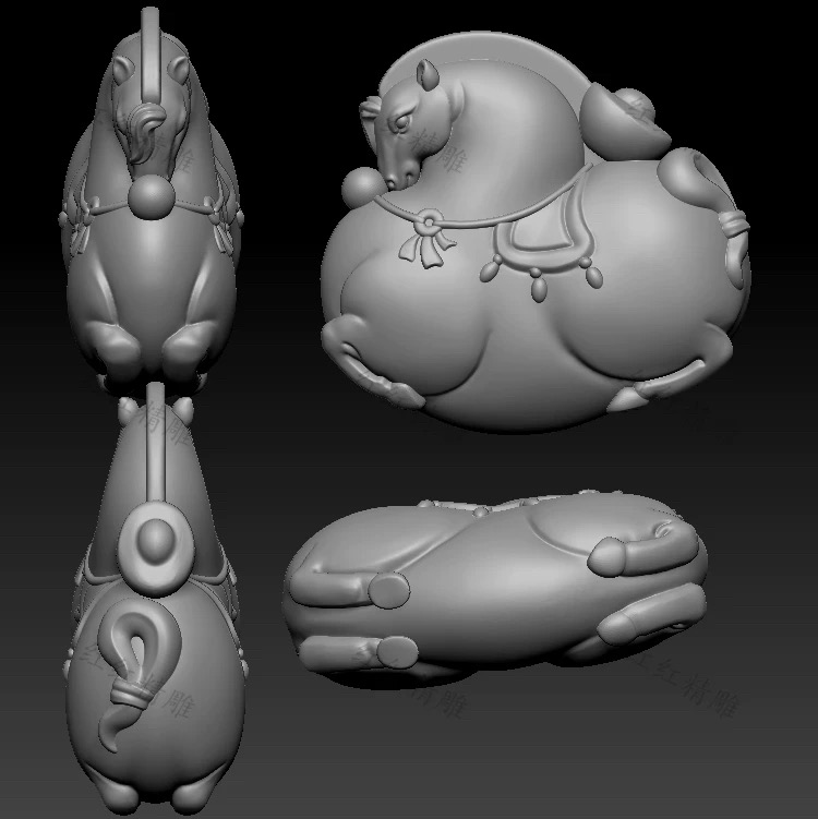 Stl唐马156马圆雕图元宝唐马精雕图马上发财马匹浮雕图纸雕刻3D图