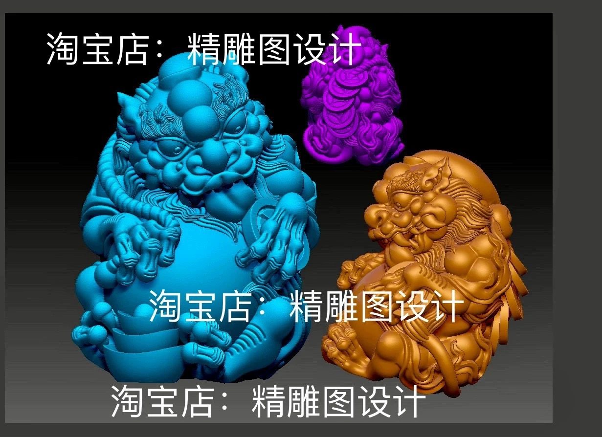 Stl五帝钱貔貅圆雕图仿古铜钱貔貅三维立体精雕图3d打印模型图纸