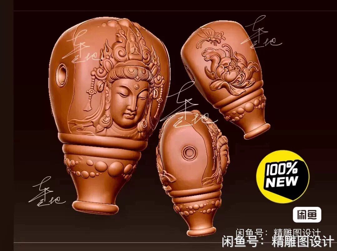 stl观音三通圆雕图观音头精雕图桶珠观音珠子  拍下请留邮箱