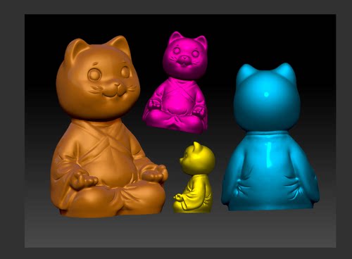Stl2打坐佛缘猫咪圆雕图卡通猫三维立体图3D模型电脑雕刻图3d图纸