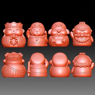 Stl一套西游记师徒圆雕图卡通西游记人物珠子精雕图3D电脑雕刻图