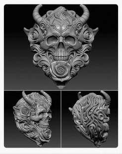 Stl新款风花骷髅头圆雕图精雕图牛头兽三维立体图3d雕刻浮雕图s纸