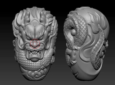 Stl新龙三通圆雕图盘龙珠子桶珠精雕图配件三维立体图3d打印STL图