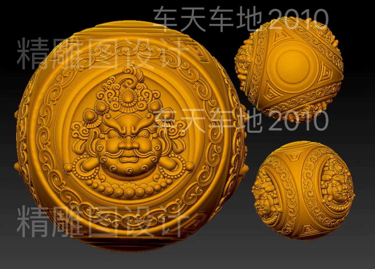stl仿古不动明王黄财神珠子圆雕图博古花纹珠子精雕图 拍请留邮箱