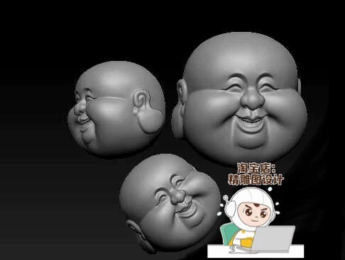 Stl笑弥勒佛13圆雕图佛头精雕图浮雕图3d打印图纸圆珠子浮雕图纸