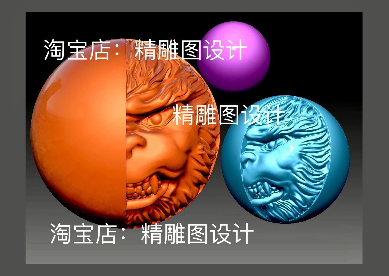 Stl52半脸猴子圆珠子圆雕图悟空狮子头桶珠精雕图大圣3D浮雕图纸