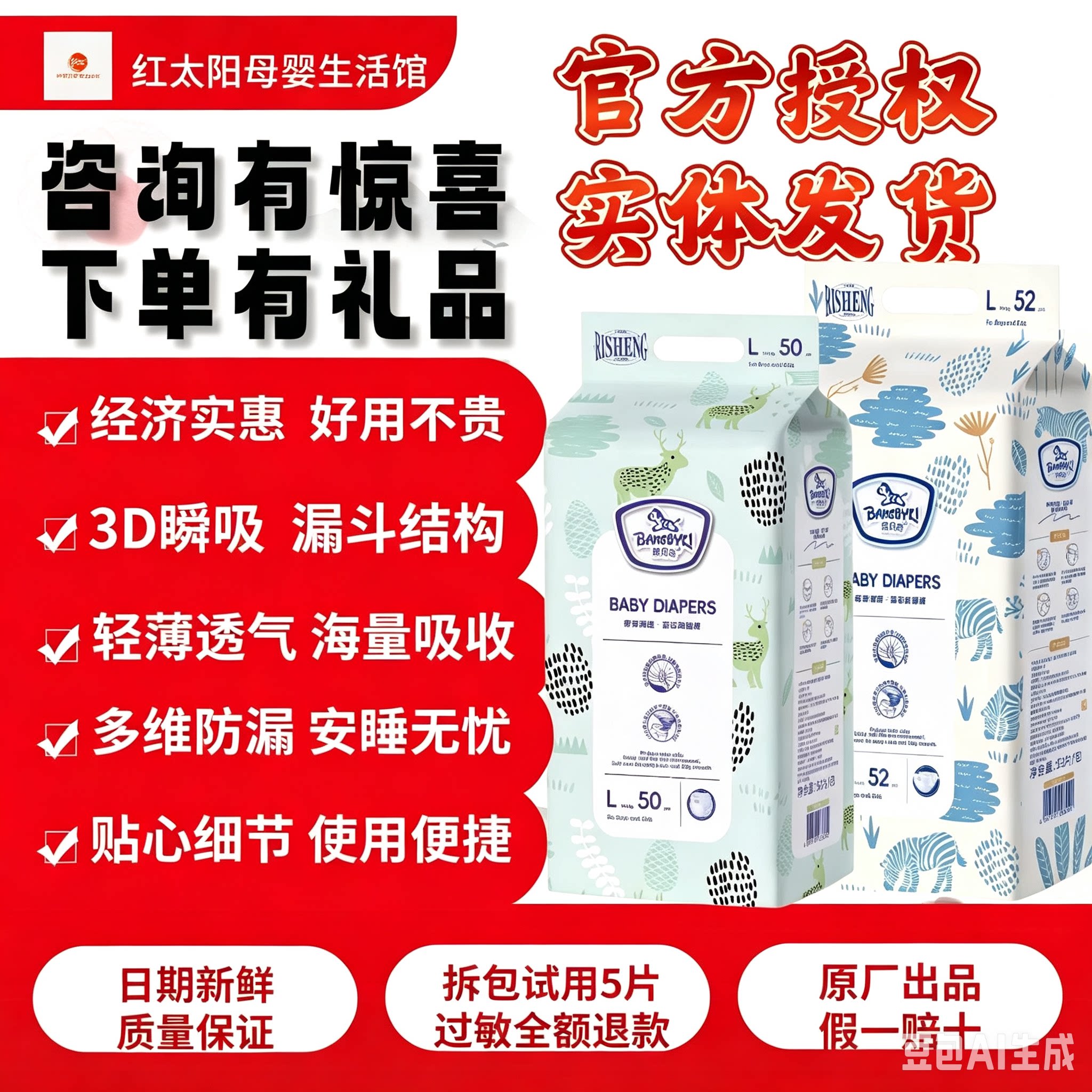 【官方授权实体发货】帮贝奇蓝芯纸尿裤拉拉裤超薄透气尿不湿