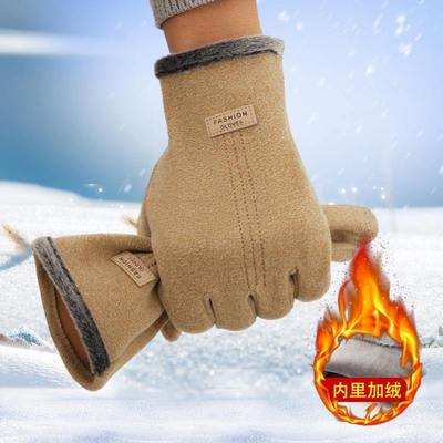 冬季运动骑车保暖加绒手套德绒男生户外骑行防风防寒冬天骑车开车
